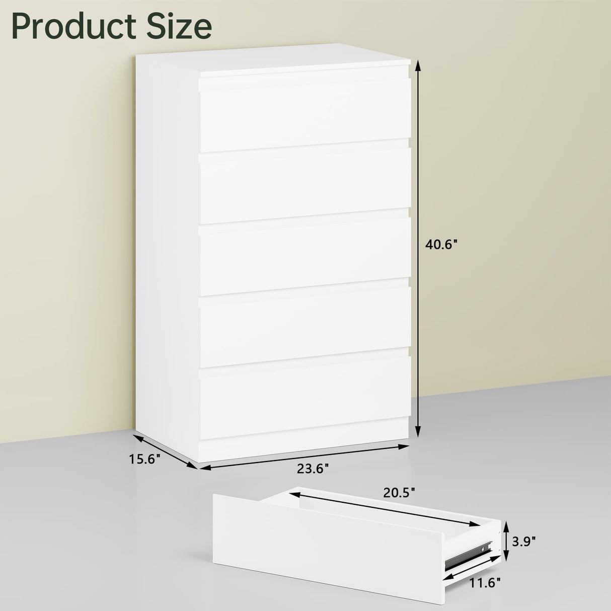 OtterOasis White Wood Dresser for Bedroom, 5 Drawer for Clothes Storage, Modern Dresser with Wide Drawers, Wide Wooden Chest Drawers for Living Room, Entryway, TV Stand OtterOasis