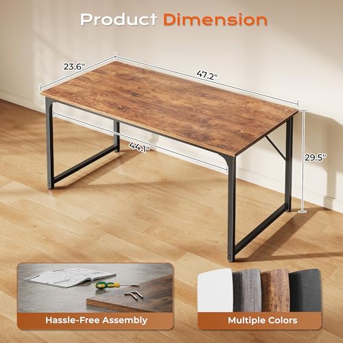 PRAISUN 47 X 24 Inch Computer Desk with Deeper Desktop, Gaming Office Writing Work Desk for Home Office, Study, Bedroom, Work from Home, Metal Frame, Rustic Brown PRAISUN
