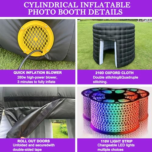 CZGBRO Inflatable Photo Booth, Portable Photo Booth Enclosure Tent for Weddings Parties Events Birthday Shows Bars, 8 Pieces of Inflatable Props(Black, 10'x10'x9', 2 Doors) CZGBRO