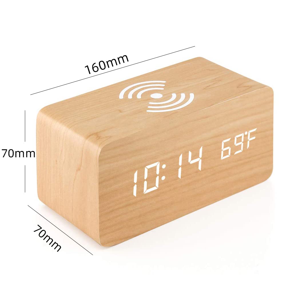 CMIITallki Multifunctional LED Digital Alarm Clock Desktop Charging Clock 12/24H Display Unique Home Decoration Bedroom Living Room Office Electronic Wooden Alarm Clock and CMIITallki