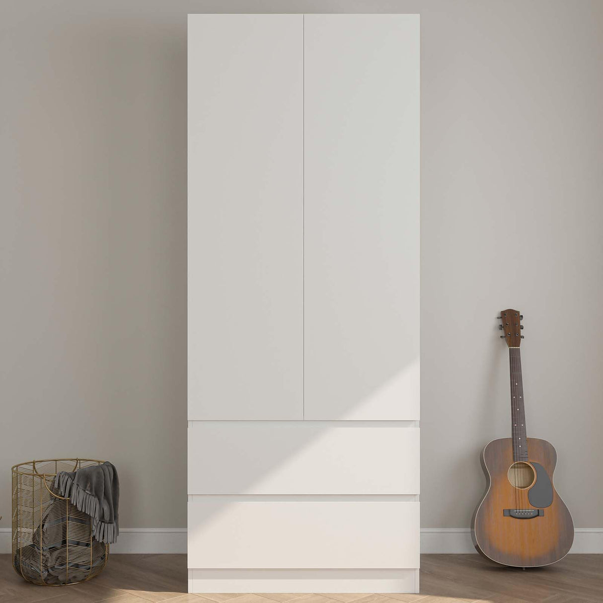 Jiaoun Armoire Wardrobe Closet with 2 Drawers & 2 Door, Armoires and Wardrobe with Hanging Rod, Wardrobe Cabinet for Bedroom, White (31.5”W x 20.39”D x78.74”H) Jiaoun