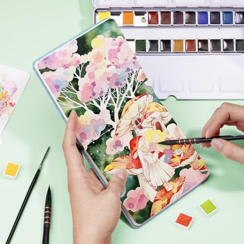 Lightwish Square Watercolor Journal,100% Cotton,300gsm/140lb,Acid-Free,24 Sheets Cold Press Watecolor Paper Sketchbook for Artists Adults Students,4.7 * 4.7 Inches LIGHTWISH