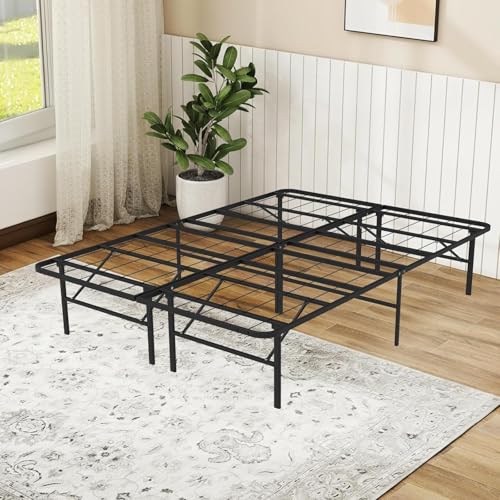 MAKE CHANGES Foldable Full Size Bed Frame,Metal Platform with 14" Underbed Storage, Heavy Duty,Noise Free,Easy Foldable Assembly, No Box Spring Needed,Black MAKE CHANGES