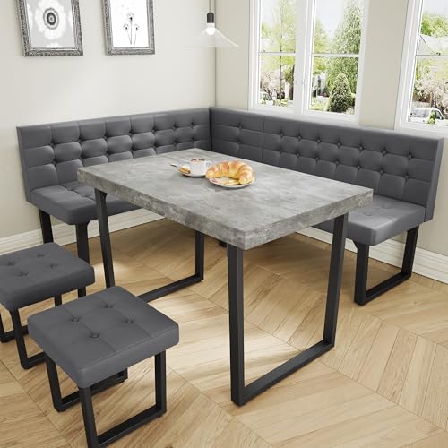 Modern Corner Dining Table Set, 72 Inch Breakfast Nook with Banquette, 5 Piece Set with Storage Bench, Grey XIAO WEI