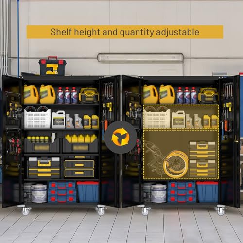 biosp 72" H Wide & Deep Garage Storage Cabinet with Wheels & Pegboards, Metal Storage Cabinet with Locking Door & Adjustable Shelves, Rolling Tool Cabinet for Garage, Shop, Office, 72"x43"x22" biosp