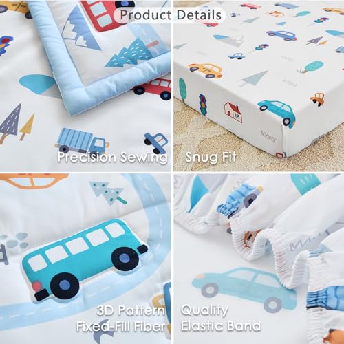 NacoMoco 3-Piece Crib Bedding Set for Boys Girls - Ultra Soft & Skin Friendly Baby Bedding Set Includes Crib Comforter, Sheet & Crib Skirt(Vehicle) NacoMoco