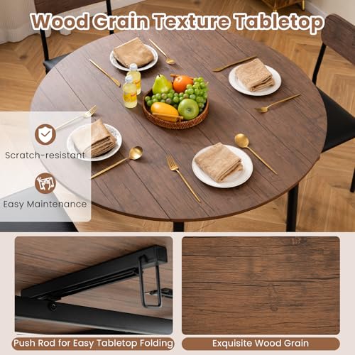 Giantex 5-Piece Dining Table Set for 4, 43.5" Round Kitchen Table and 4 Upholstered Dining Chairs with Drop Leaf Tabletop, Sturdy Metal Frame, Space Saving Farmhouse Dinette Set for Dinette Dinner Giantex