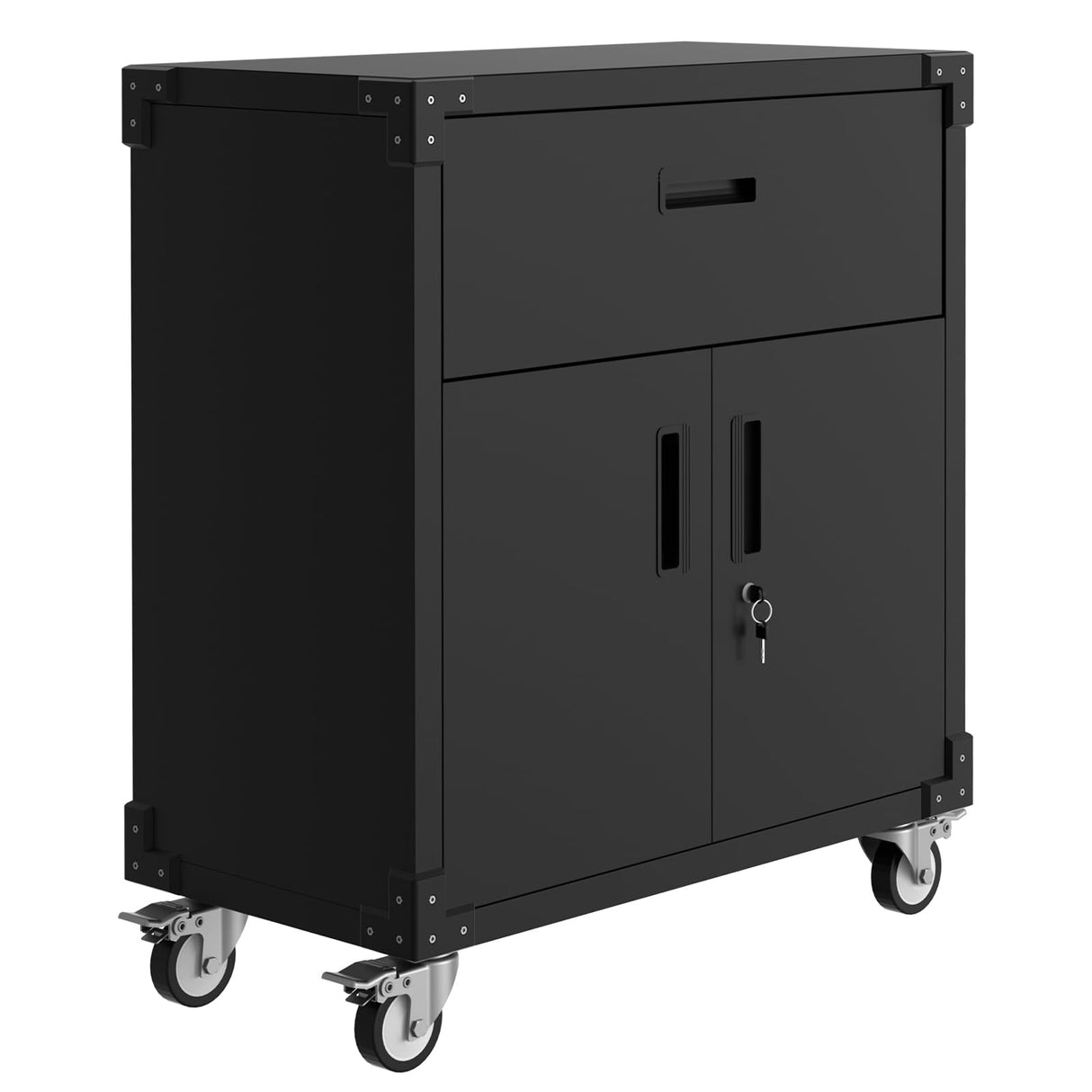 GarveeHome Rolling Tool Cabinet with Drawer | Heavy Duty Metal Garage Storage with Adjustable Shelf & Locks | Rust Resistant Wheels for Warehouse Workshop, Black GarveeHome