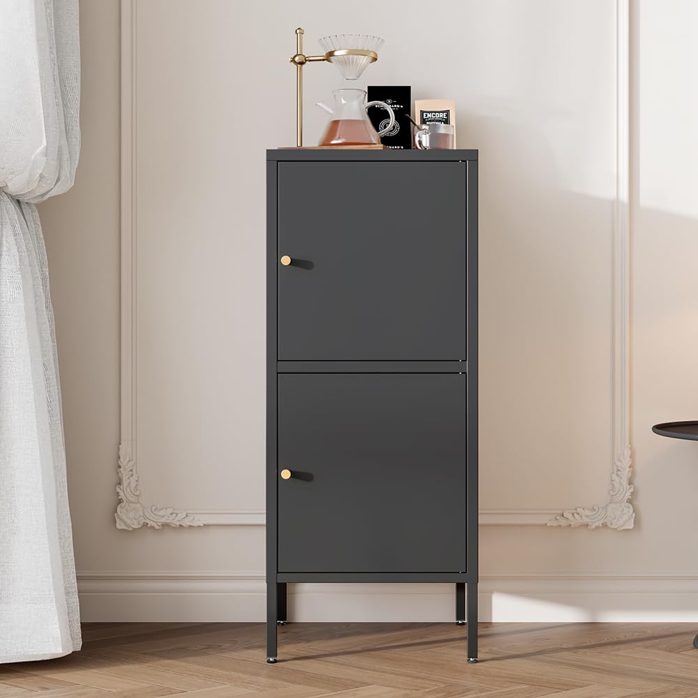 LYMOUYEE 2 Door Metal Storage Cabinet for Bed Room,Living Room,Home,Hotel,School -Metal Bedside Cabinet - Locker End Table & Office Storage (Black) LYMOUYEE