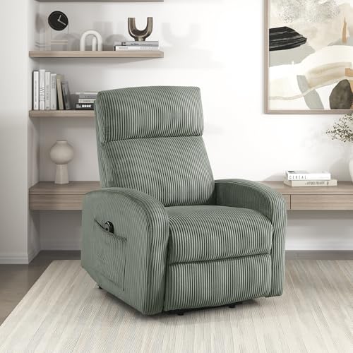 Lexicon Power Lift Recliner Chair for Elderly with Remote Control, Gentle Lift Motion, Side Pocket Armrest, Corduroy Upholstered Electric Recliner for Living Room/Bedroom, Easy Assembly, Green