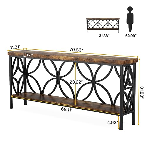 Tribesigns 70.9-Inch Narrow Sofa Table, Industrial Long Sofa Table Behind Couch, Entry Console Table with Storage for Entryway, Living Room, Foyer, Unique Design, Rustic Brown Tribesigns