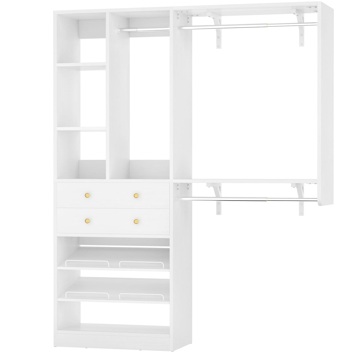 Besiost Closet System - 5FT Small Closet System with Drawers, 60" Closet Organizer System with Reversible Hanging Shelving, Closet Systems for Small/Walk-in Closets, White Besiost