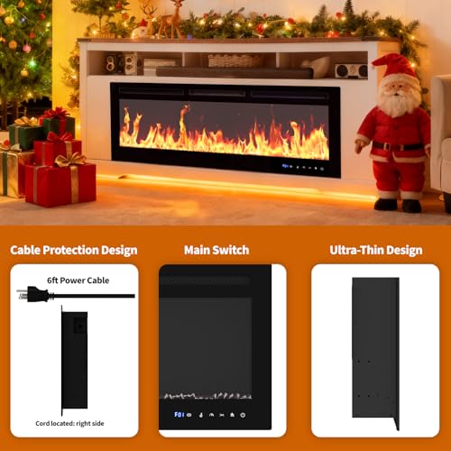 50" Smart Electric Fireplace Wall Mount, 1500w Heater with Remote Control & Timer, 12 Color LED Flame Effect, Touch Screen, for Living Room Bedroom Indoor Use PeacefulHues