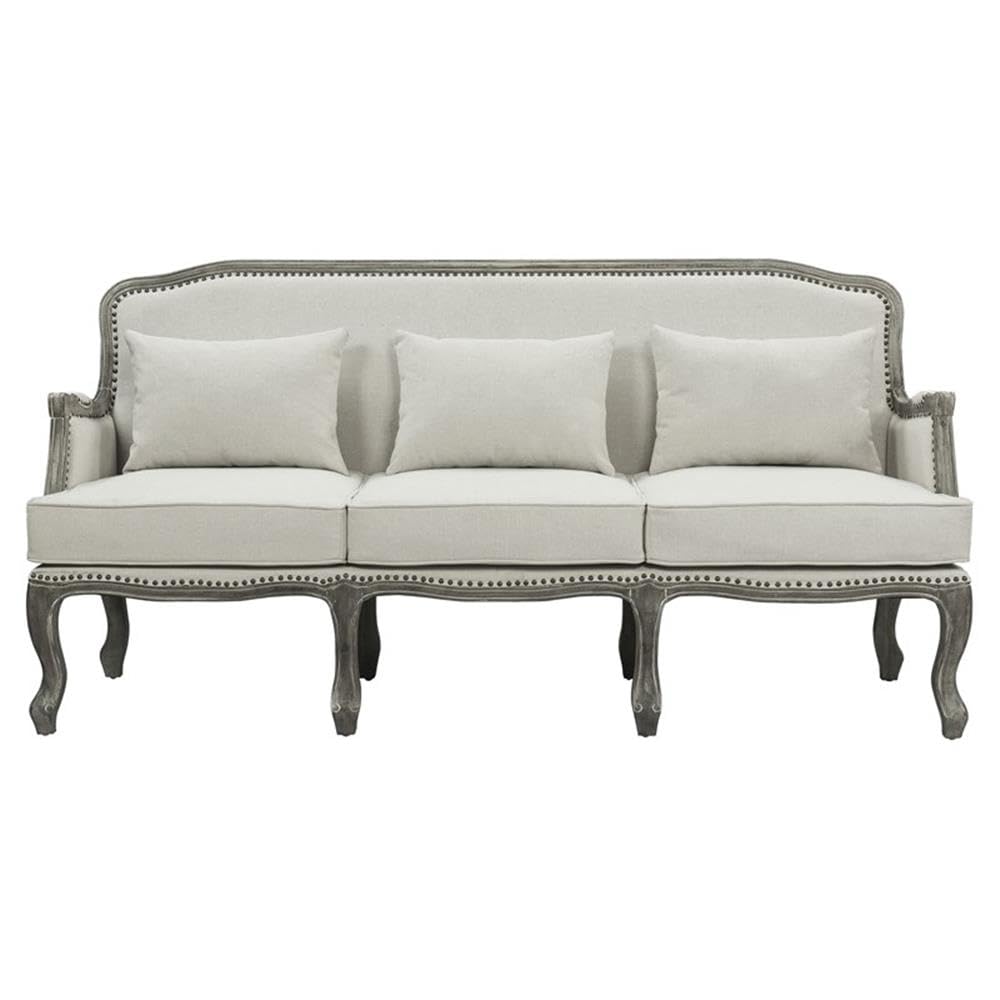 Acme Furniture Upholstered Sofa with Nailhead Trim, Cream and Brown Acme