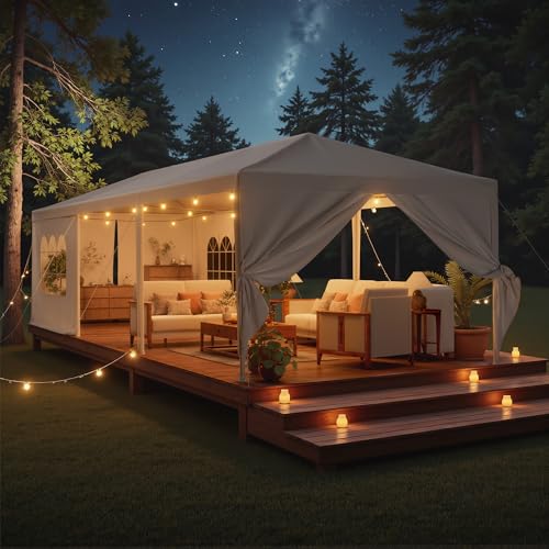 Homall 10' × 30' Party Tent Outdoor Tent for Party Rainproof Wedding Tent Event Booth for up to 40 People, Canopy Tent with Removable Sidewalls (White) Homall