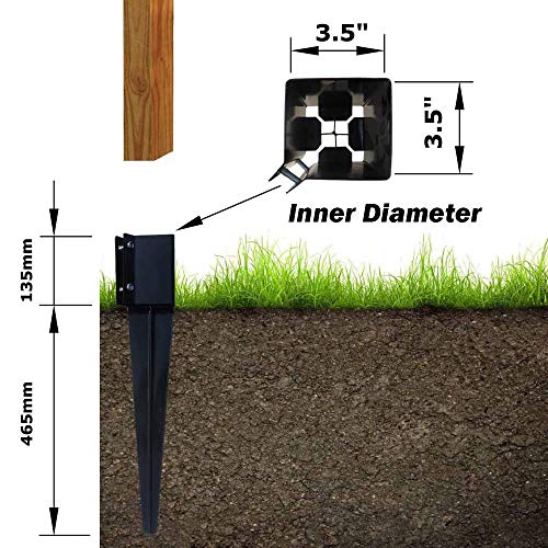 Fence Post Anchor Ground Spike Metal Black Powder Coated 24 x 4 x 4 Inches Outer Diameter (Inner Diameter 3.5 x3.5 Inches), Pack of 1 MTB SUPPLY