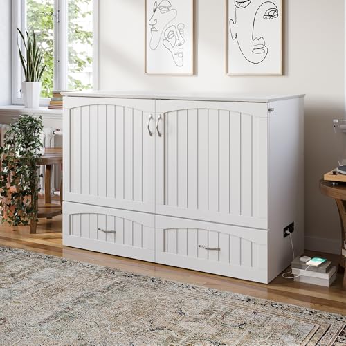 AFI, Southampton Murphy Bed Chest Full with 6" Mattress, Built-in USB Charger & Storage Drawer, White AFI
