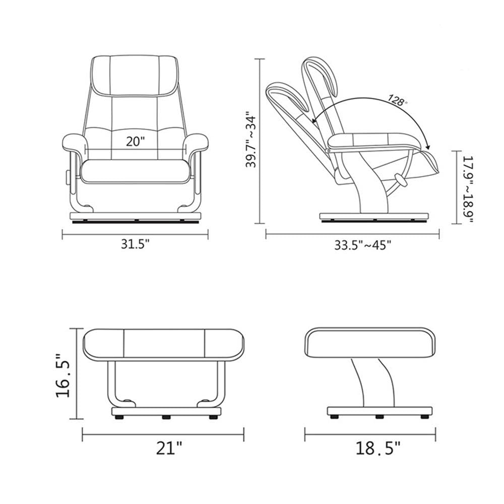 Pemberly Row Contemporary White Leather Swivel Recliner with Matching Ottoman Pemberly Row