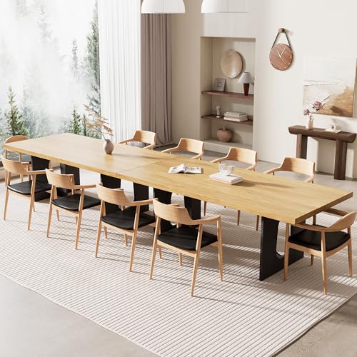 71" Long Dining Table for 6-10 People - Kitchen Table with Extra Thickened Tabletop & Heavy Duty Base Legs, Modern Rectangular Dinner Table for Kitchen, Conference Room, Home, Natural + Black Garvee