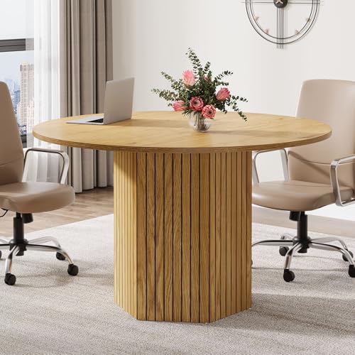 Tribesigns Round Conference Table, 47-Inch Wood Modern Meeting Table for 4-6 People for Conference Room, Meeting Room, Office, Business, Training, Seminar, Light Brown Tribesigns