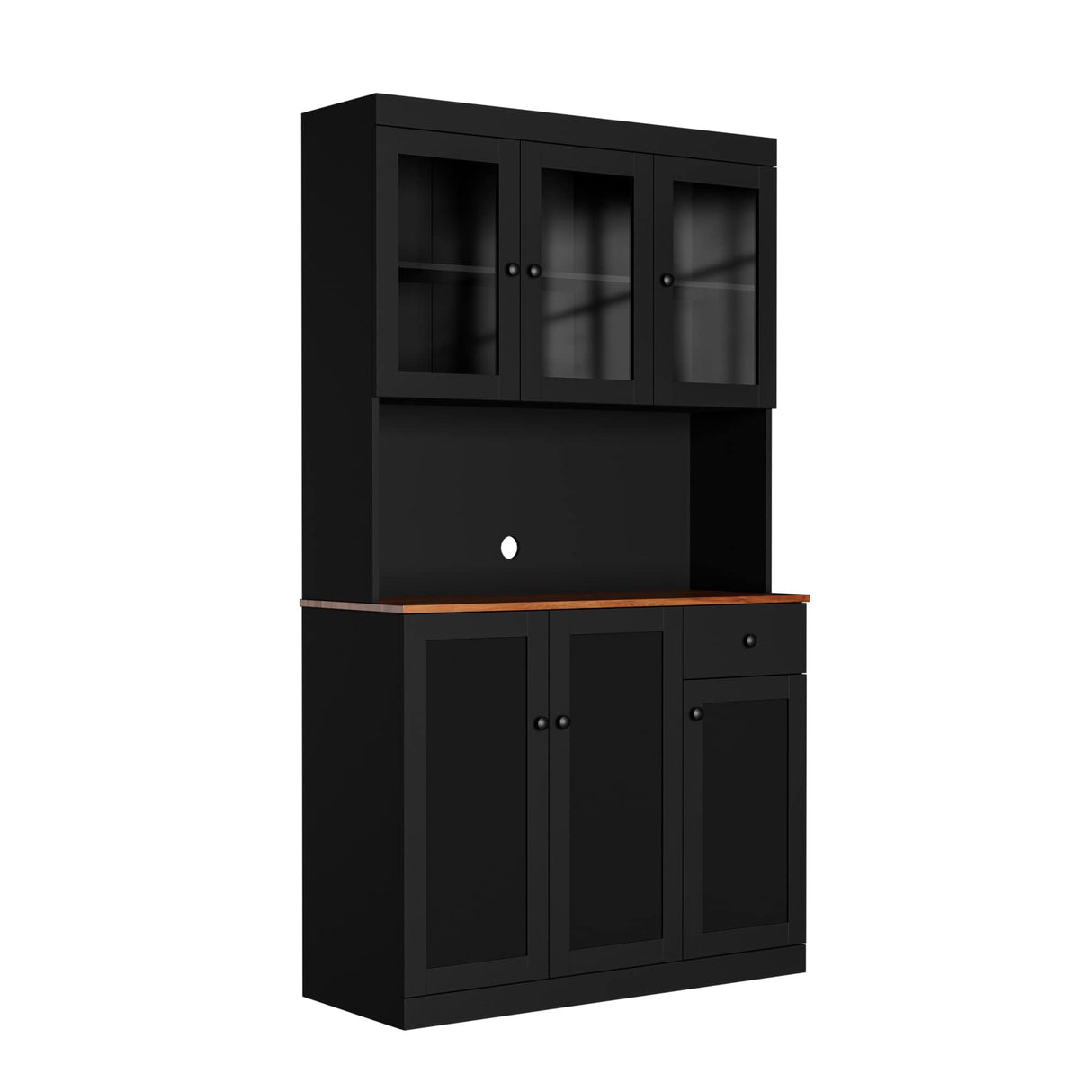 Cozy Castle Tall Kitchen Pantry Cabinet with Microwave Shelf, Modern Large Freestanding Sideboard Cupboard Kitchen Hutch Cabinet with Storage Countertop and Drawer for Dining Room, Living Room, Black Cozy Castle