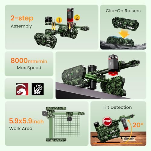 AlgoLaser 3W Mini Laser Engraver Machine - Portable Laser Engraver for Beginner & DIY, Tank-Style Design 8000mm/min High Speed & 150x150mm Engraving Area & Tilt Detection, 3000mW Generic