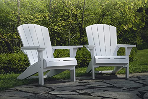 Keter Alpine Adirondack 2 Pack Resin Outdoor Furniture Patio Chairs with Cup Holder-Perfect for Beach, Pool, and Fire Pit Seating, White Keter