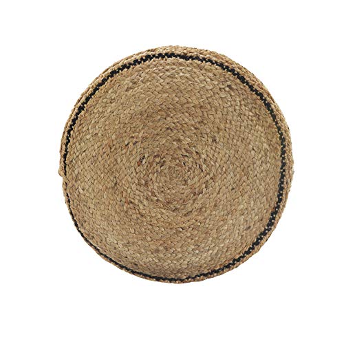 LR Home Tan/Black Round Ottoman Pouf for Home Decor | Striped Hand-Woven Jute Cotton Blend Round Pouf Ottoman Footrest for Bedroom & Living Room Decor | 18" X 18"W X 14"H L.R. Resources Inc