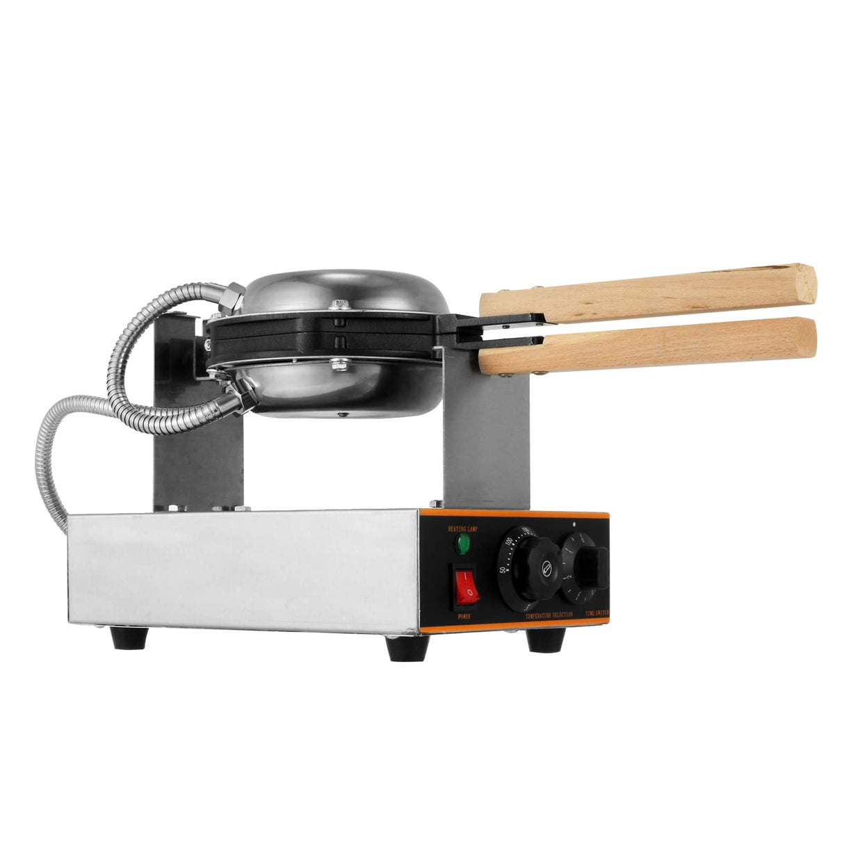 VEVOR Commercial Bubble Waffle Maker, 1400W Egg Bubble Puff Iron w/ 180° Rotatable 2 Pans & Wooden Handles, Stainless Steel Baker w/Non-Stick Teflon Coating, 50-250℃/122-482℉ Adjustable VEVOR