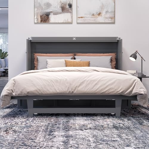 AFI, Northfield Murphy Bed Chest Queen with 6" Mattress, Storage Drawer & Built-in USB Charger, Grey AFI