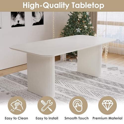 RGZ 71" Modern Cream White Oval Kitchen Table, Dining Table for 4-6 People, Easy to Assemble Accent Oval Dinner Room Table with White Ripple Legs for Home, Apartment, Dining Room, Kitchen RGZ
