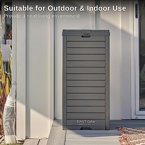 EAST OAK 38 Gallon Outdoor Trash Can | Waterproof Resin Garbage Can with Tiered Lid & Drip Tray | Outside Trash Bin for Patio | Kitchen, Backyard & Deck | Gray Color EAST OAK