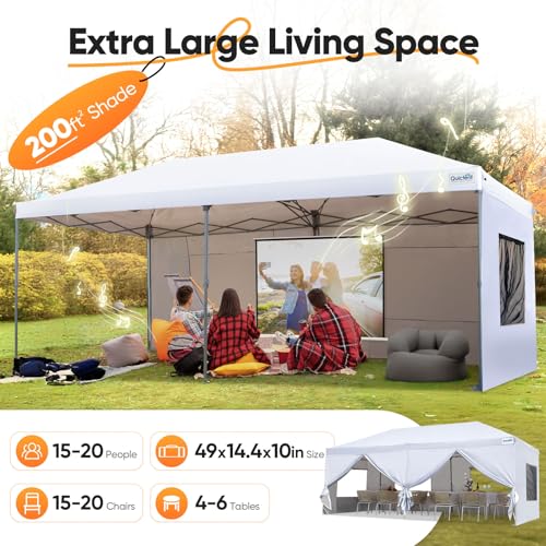 Quictent 10x20 FT Pop up Canopy Tent with Sidewalls, Easy Setup and Wheeled Bag for Outdoor Event Party Commercial Camping Markets and Instant Shelter Quictent