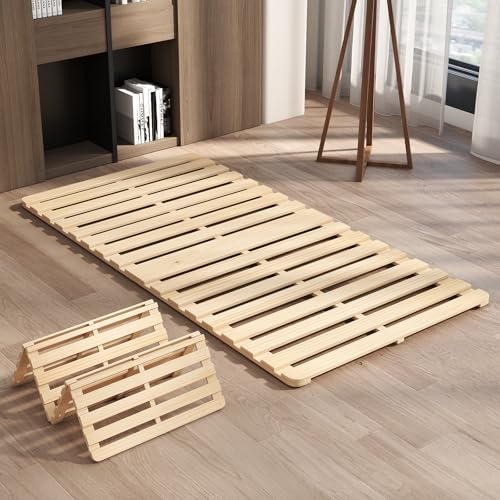 LILYPELLE Floor Bed Frame, Breathable Moisture-Proof Bed Plate, Foldable Tatami Bed Frame, Solid Wood Slatted Floor Bed Frame, Japanese Floor Bed for Floor Sleeping or Futon Mattress, Twin LILYPELLE