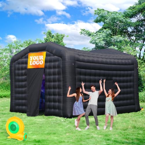 Step4Fun Large Black Inflatable Night Club 18x16x12 Ft Party Tent with Logo Area Disco Cube for Wedding Birthday Raves Dance Floor Yard Party Step4Fun
