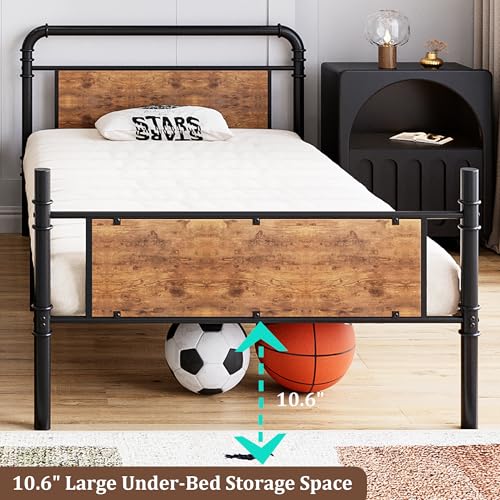 Garvee Industrial Twin Over Twin Bunk Bed, Convertible to 2 Separate Single Beds, Sturdy Metal Bunk Bed, Detachable Ladder & High Safety Guardrails for Safety, Space-Saving Design Garvee