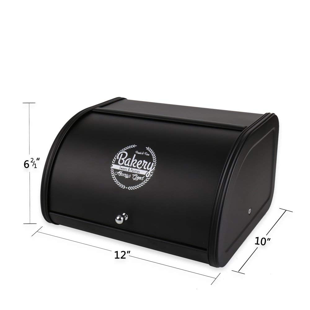 KL X458 Metal Bread Box/Bin/kitchen Storage Containers with Roll Top Lid (Black) KL
