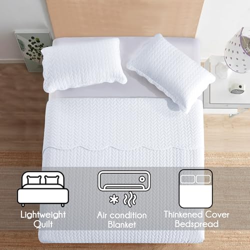 IR Imperial Rooms King Quilt Bedding Set Size (106" x 96") + 2 Pillow Shams (20" x 36"+ 2") - 3 Pcs All Season Lightweight Reversible Microfiber Coverlet Embossed Quilt Bedspread (White) IR Imperial Rooms