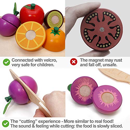 Wooden Play Food for Kids Kitchen Cutting Fruits Toys for Toddlers Pretend Vegetables Gift for Boys Girls Educational Toys Airlab
