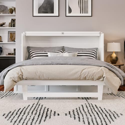 AFI, Northfield Queen Murphy Bed Chest with Mattress, Storage Drawer and Built-in USB Charger, White AFI