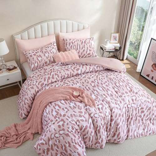 JANZAA Comforter Set Queen Size Beige Leopard Print Bedding Set Chic & Stylish Animal Cheetah Print Cozy Soft 3 Pieces Bedding for Bedroom, 1 Bed Sets(90''x90'') with 2 Pillow Shams(20''x26'') JANZAA