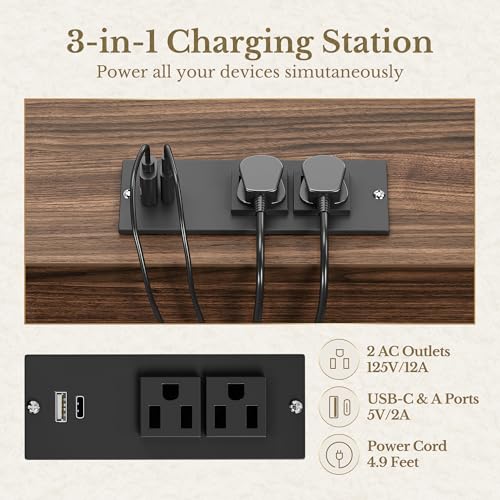 Perledesign 70" Standing Desk with Storage, Executive Electric Height Adjustable Stand Up Desk with AC/USB, Privacy Panel, Large One-Piece Destop, Fluted Computer Desk, Black Walnut Perledesign