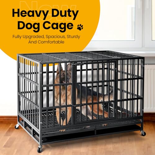 Oranland 48 inch Heavy Duty Indestructible Dog Crate,2025 New Upgraded Reinforced Baseplate for Large Dogs,XL Dog Crate for High Anxiety Dogs/Max Load Capacity 250lbs/Double Door with Wheels Oranland