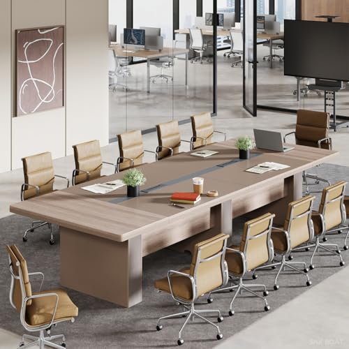 SNKBOAT Conference Table for 12 People, 141.73 in Long Business Tables, Large Rectangle Meeting Seminar Table, Training Table with Thickened Top,2Two Grommets, for Home Office, Studio, Business SNKBOAT