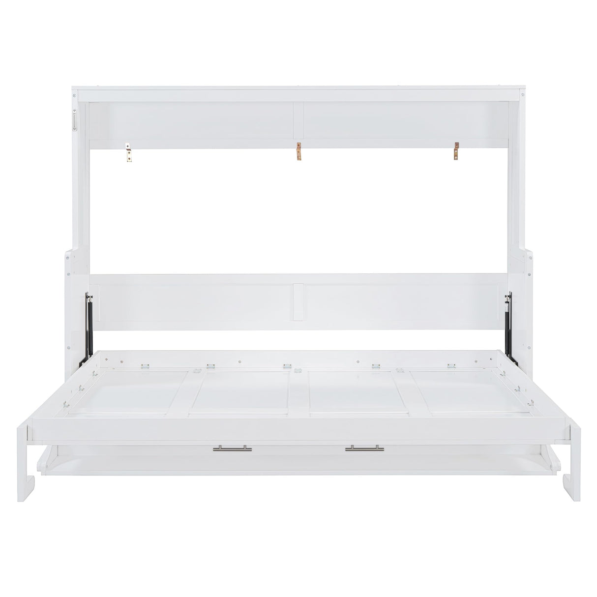 Save Space Folding Wall Bed with Desk, Queen Size Wood Hideaway Bed with Hydraulic Lift Design for Small Space Bedroom Guest Room, White MaiDeHaoo