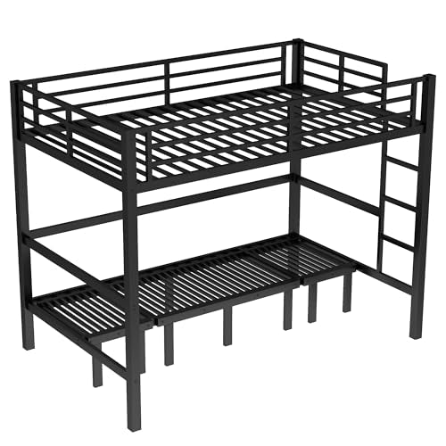 Bellemave Twin XL Over Twin XL Futon bunk Bed, Lower bunk can be Pulled Out in Three Sections, Loft Bed with Sofa for Teens, Adults, Bedroom, Black Bellemave
