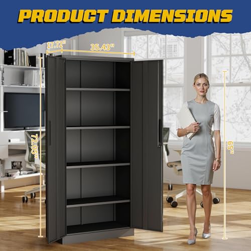 FLIXELIO Metal Storage Cabinet with Adjustable Shelves, 72" Steel Garage Storage Cabinets with Lock and 2 Door, Locking Tool Cabinet Utility Cabinets for Garage, Kitchen, Home Office, School, Shop FLIXELIO