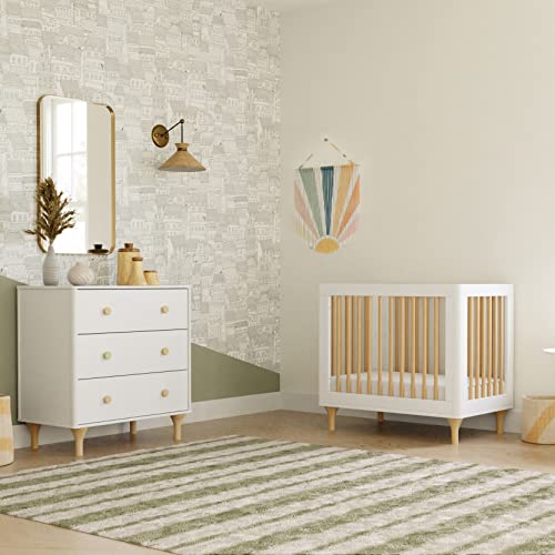 Babyletto Lolly 4-in-1 Convertible Mini Crib and Twin Bed with Toddler Bed Conversion Kit in White and Natural, Greenguard Gold Certified babyletto