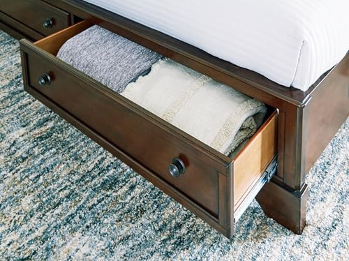 Signature Design by Ashley Trellington Traditional King Sleigh Storage Bed, Foundation or Box Spring Not Needed, Dark Brown Signature Design by Ashley