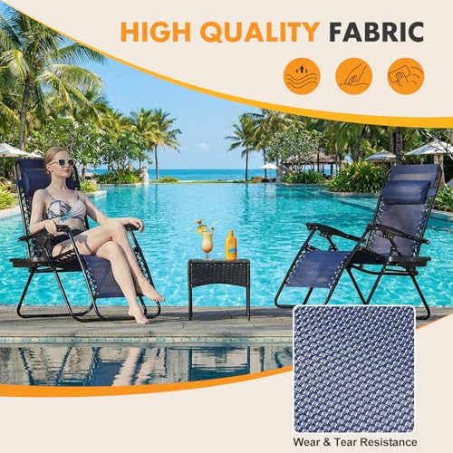 NEWBULIG Zero Gravity Chair Set of 2, Lounge Chair Folding Portable Adjustable Camping Reclining Chairs with Adjustable Pollow, Mesh Back, Cup Holder Trays Lawn Patio Chair for Pool Beach